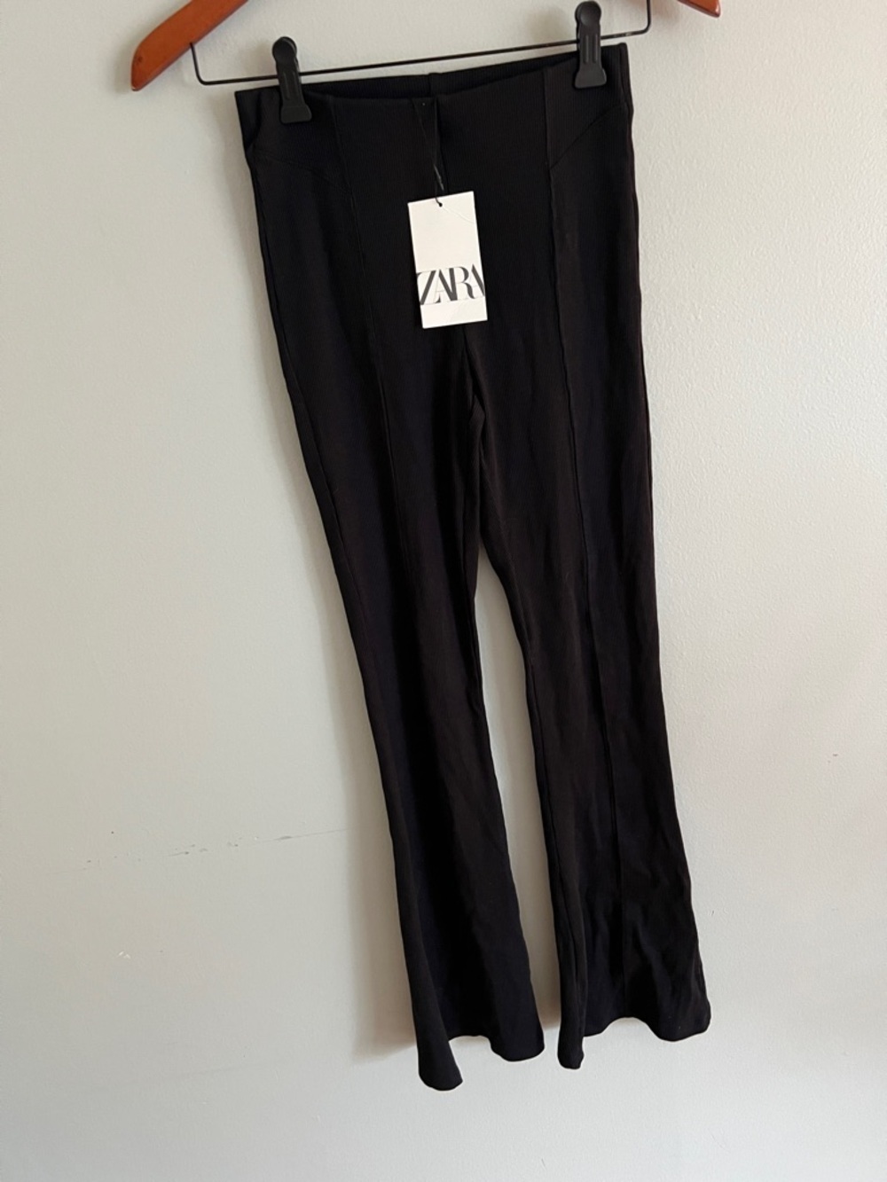 Zara Pants Flared Ribbed Black Flowy Pants High Waisted Size Teen 14 new